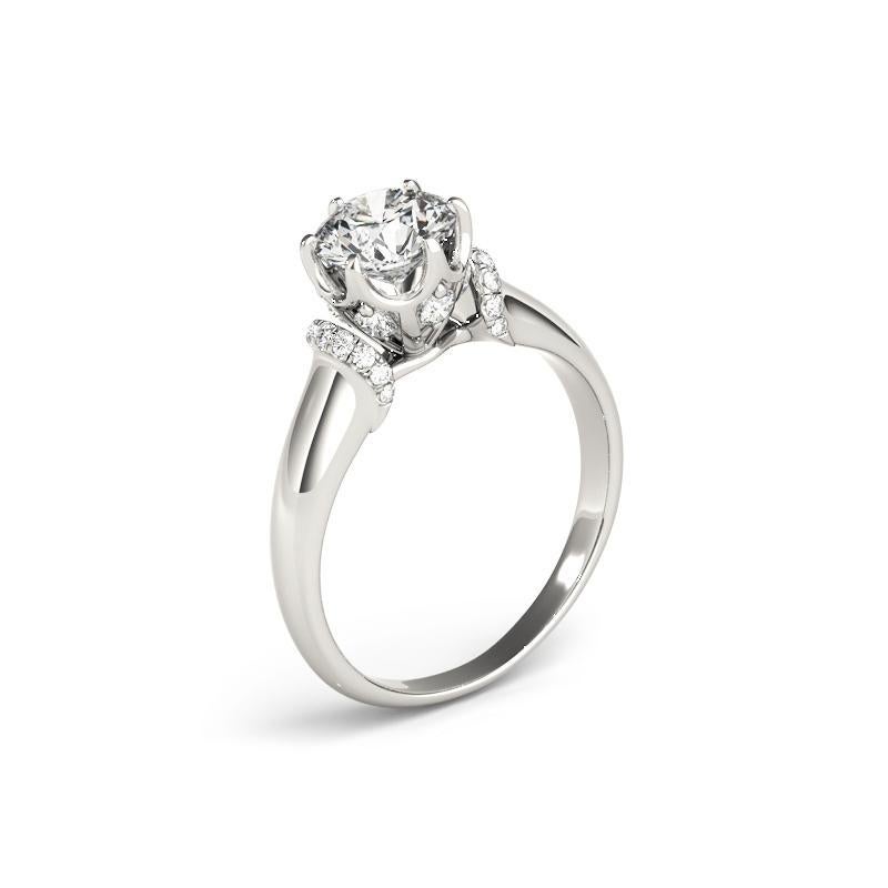 Donna GIA 0,74ct Anello con diamante d'epoca a 6 punte nascosto e tulipano rotondo in vendita