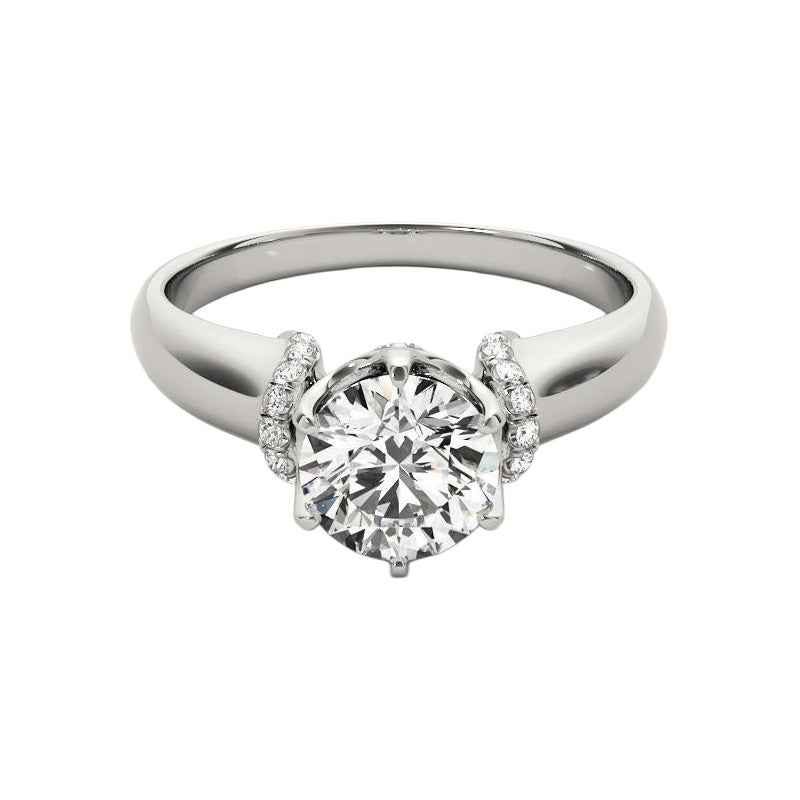 GIA 0.74ct Round Hidden Halo Tulip 6-Prong Vintage Diamond Ring
