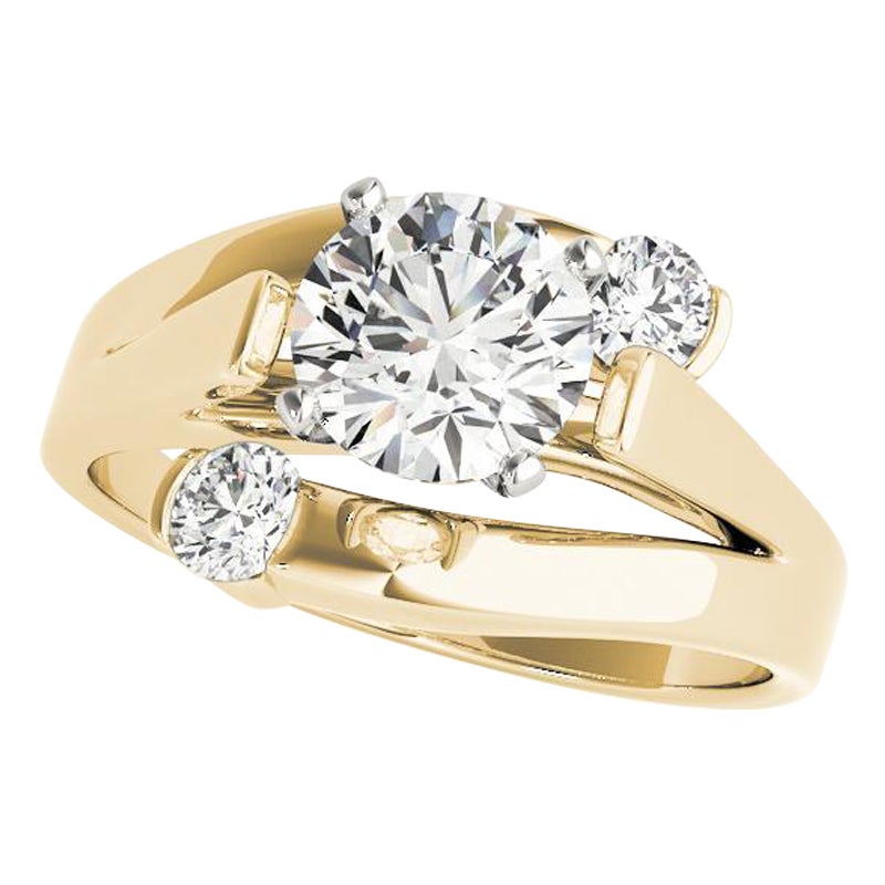 GIA 0.74ct Round Solitaire Three-Stone Bypass 18K Yellow Gold Diamond Ring
