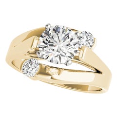 GIA 0.74ct Round Solitaire Three-Stone Bypass 18K Yellow Gold Diamond Ring