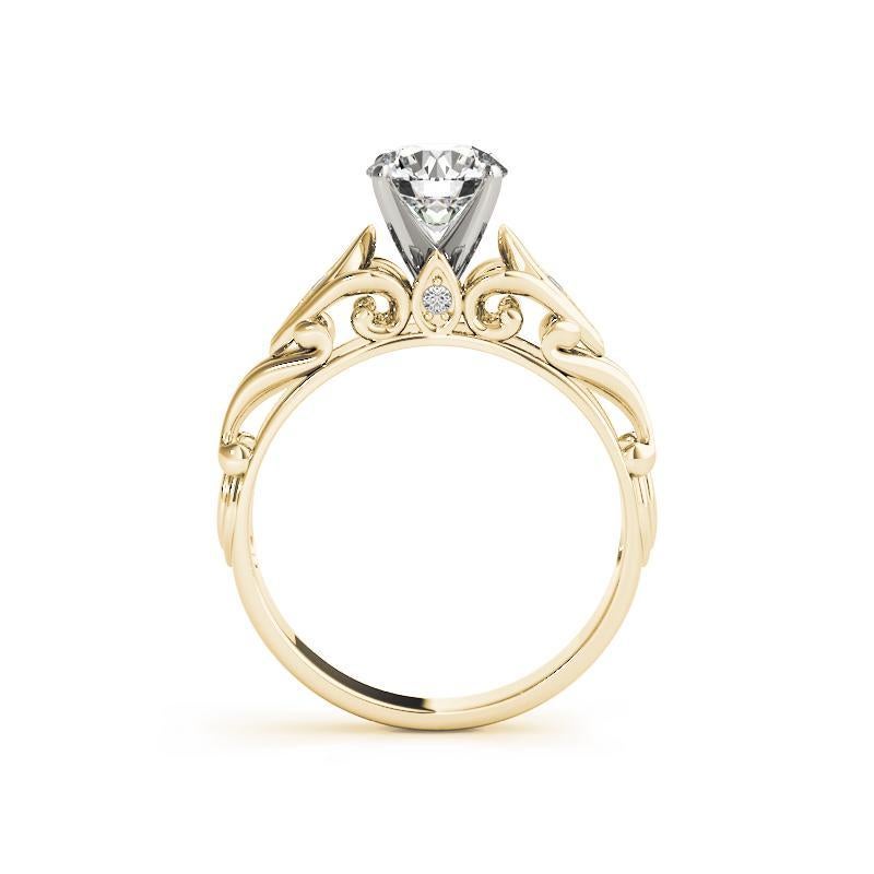 GIA 0,74ct Anello con diamante rotondo a traliccio e filigrana in oro giallo 18 carati vintage In condizioni Nuovo in vendita a New York, NY