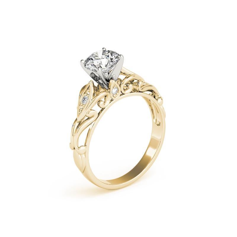 Donna GIA 0,74ct Anello con diamante rotondo a traliccio e filigrana in oro giallo 18 carati vintage in vendita