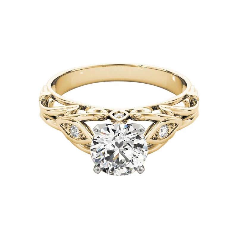 GIA 0,74ct Anello con diamante rotondo a traliccio e filigrana in oro giallo 18 carati vintage