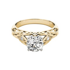 GIA 0,74ct Anello con diamante rotondo a traliccio e filigrana in oro giallo 18 carati vintage