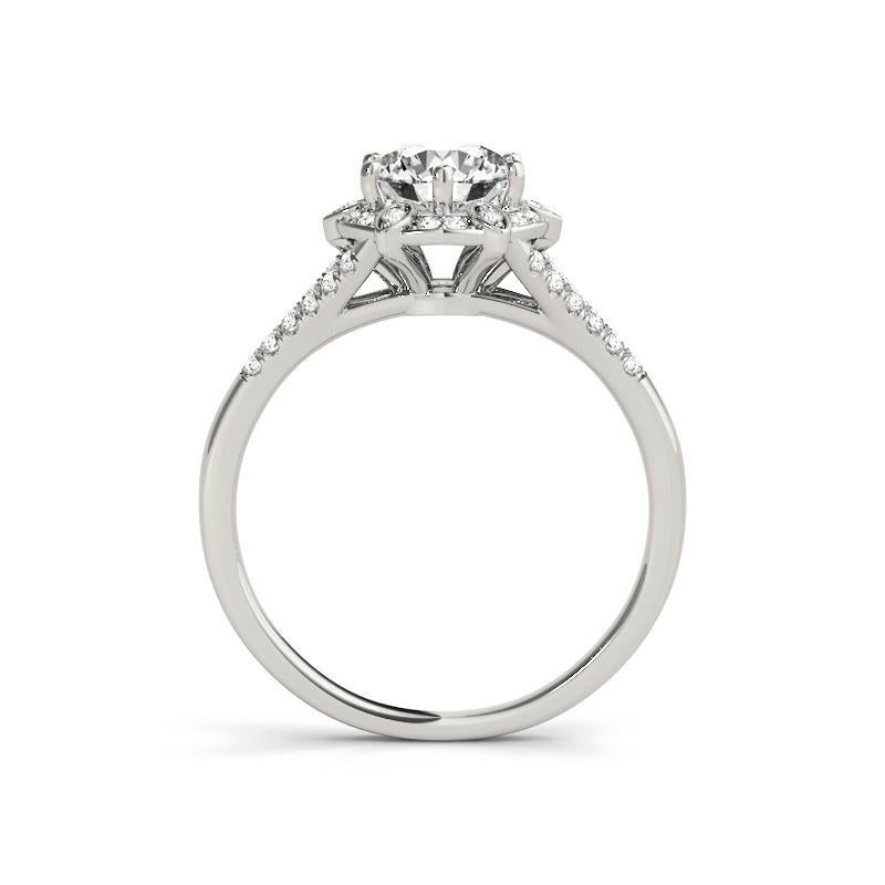 GIA 0.74ct Round Vintage Flower Halo Split Shank White Gold Diamond Ring (bague à diamant en or blanc) Neuf - En vente à New York, NY