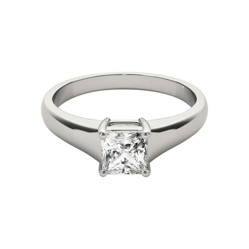 GIA 0,75 Carati Taglio Principessa Solitario a Quattro Punte in Oro Bianco 18K Anello di Diamanti