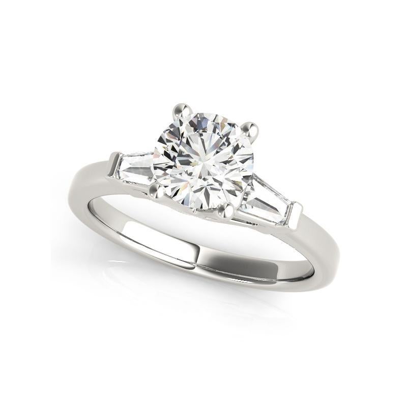 GIA Anillo de diamantes de oro blanco de 18 quilates, redondo de 0,75 quilates y baguette fantasía de tres piedras