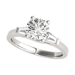 GIA 0.75 Carat Round & Fancy Baguette Three-Stone 18K White Gold Diamond Ring