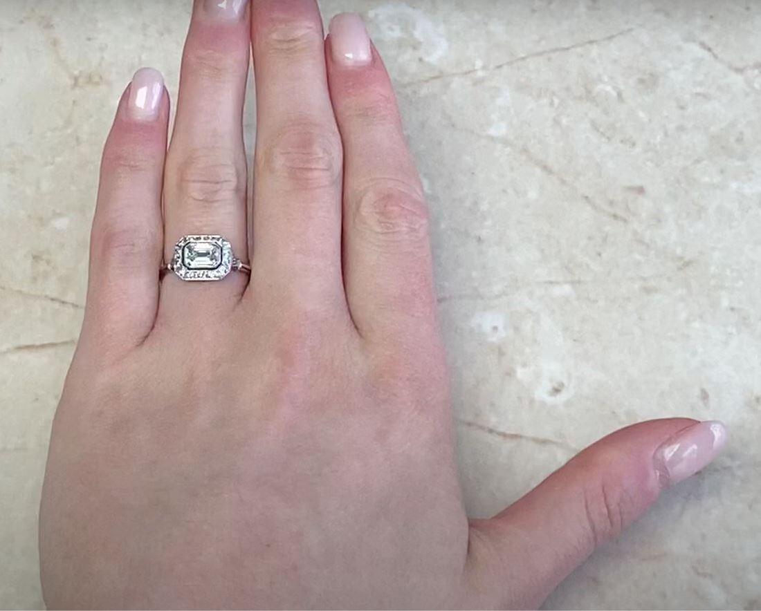 GIA 0.75ct Emerald Cut Diamond Engagement Ring, Diamond Halo, Platinum For Sale 5