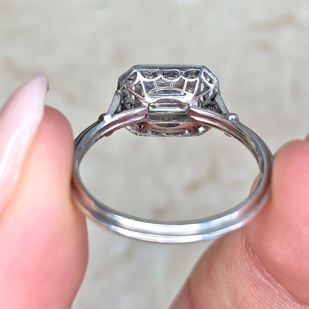 GIA 0.75ct Emerald Cut Diamond Engagement Ring, Diamond Halo, Platinum For Sale 7