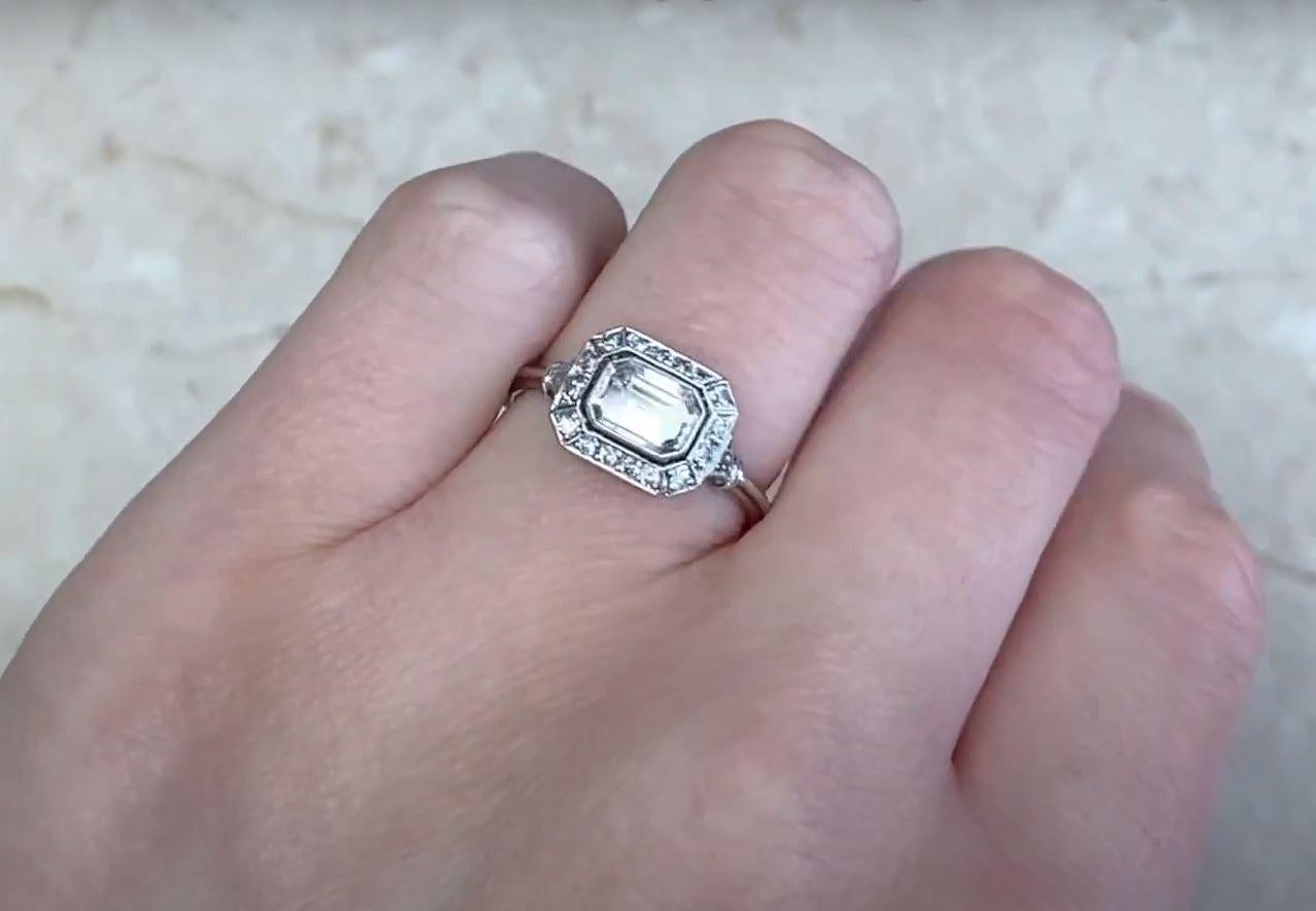 GIA 0.75ct Emerald Cut Diamond Engagement Ring, Diamond Halo, Platinum For Sale 4