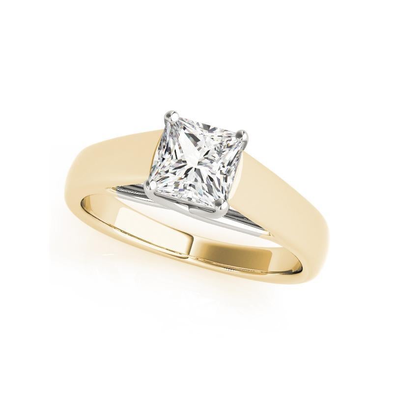 GIA 0,75ct Prinzessin Solitär Kathedrale flache Band 18K Gelbgold Diamantring (Carréschliff) im Angebot