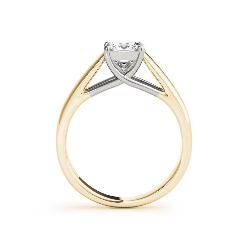 GIA 0,75ct Prinzessin Solitär Kathedrale flache Band 18K Gelbgold Diamantring im Zustand „Neu“ im Angebot in New York, NY