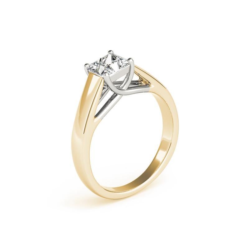 GIA 0,75ct Prinzessin Solitär Kathedrale flache Band 18K Gelbgold Diamantring Damen im Angebot