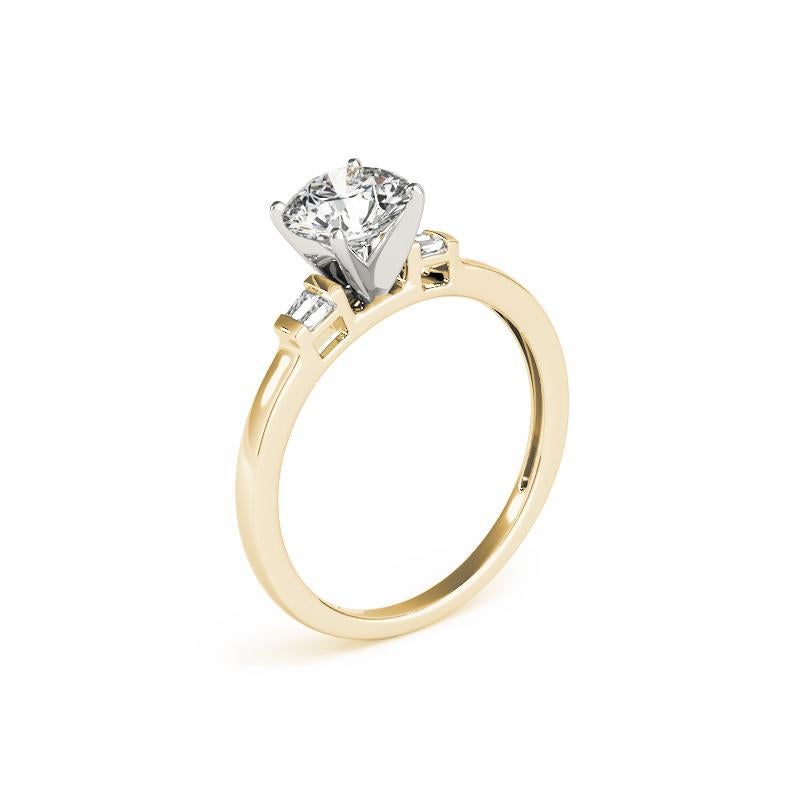 Bague en or jaune GIA de 0,75 ct de diamants ronds solitaires et baguettes invisibles Pour femmes en vente