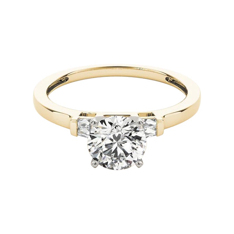 Bague en or jaune GIA de 0,75 ct de diamants ronds solitaires et baguettes invisibles