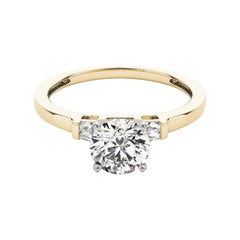 GIA 0.75ct Round Solitaire & Invisible Baguette 18K Yellow Gold Diamond Ring