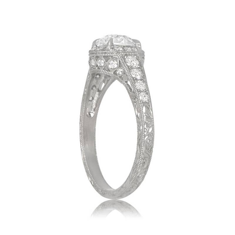 Art Deco GIA 0.77ct Old European Cut Diamond Engagement Ring, Platinum For Sale