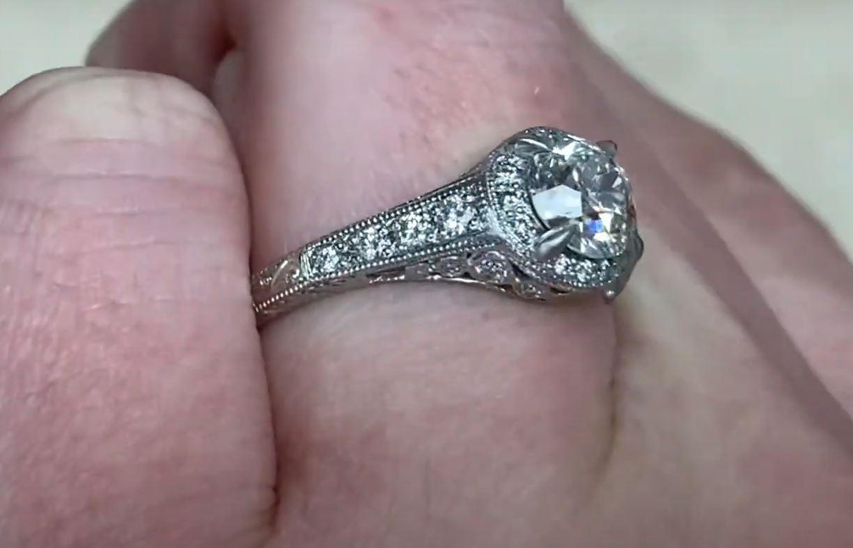 GIA 0.77ct Old European Cut Diamond Engagement Ring, Platinum For Sale 1