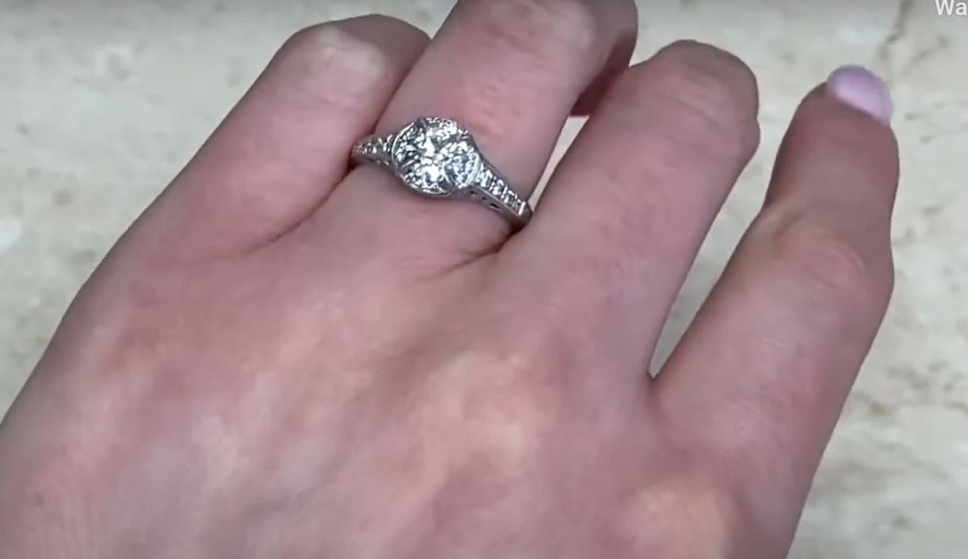 GIA 0.77ct Old European Cut Diamond Engagement Ring, Platinum For Sale 4