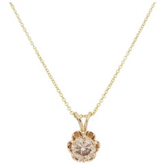 GIA 0.78 Carat Round Diamond Solitaire Buttercup Pendant 14 Karat Yellow Gold