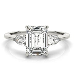 GIA 0,79ct Emerald Three-Stone Decorated Gallery 18K White Gold Diamond Ring (bague à diamants en or blanc 18K)