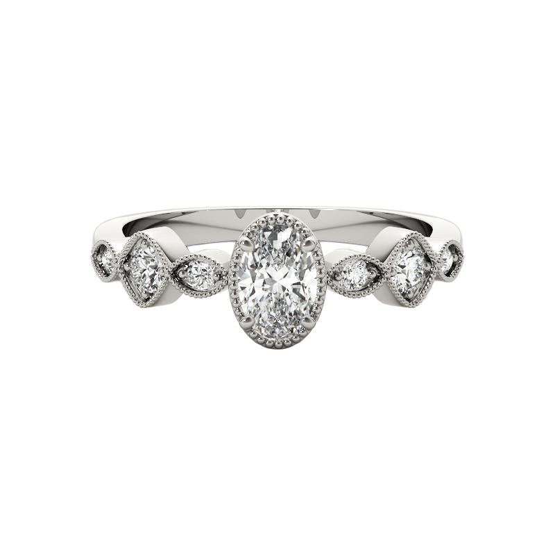 GIA 0.79ct Oval Bezel Set Multi-Stone Milgrain  Bague en diamant