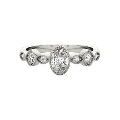 GIA 0.79ct Oval Bezel Set Multi-Stone Milgrain  Diamond Ring