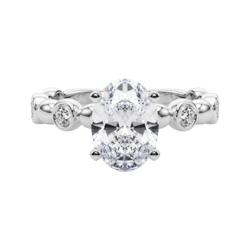 GIA 0.7ct Oval Side Stone Bezel Band Solitaire White Gold Diamond Ring