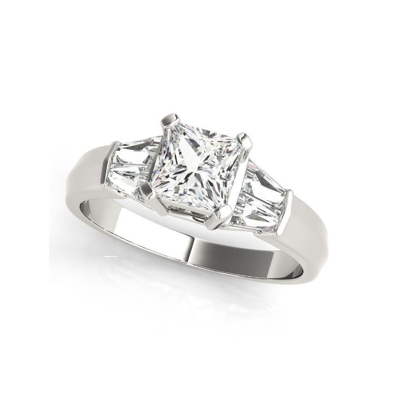 Taille princesse GIA 0.7ct Princess Channel Baguette & Solitaire Bague diamant en or blanc 18K en vente