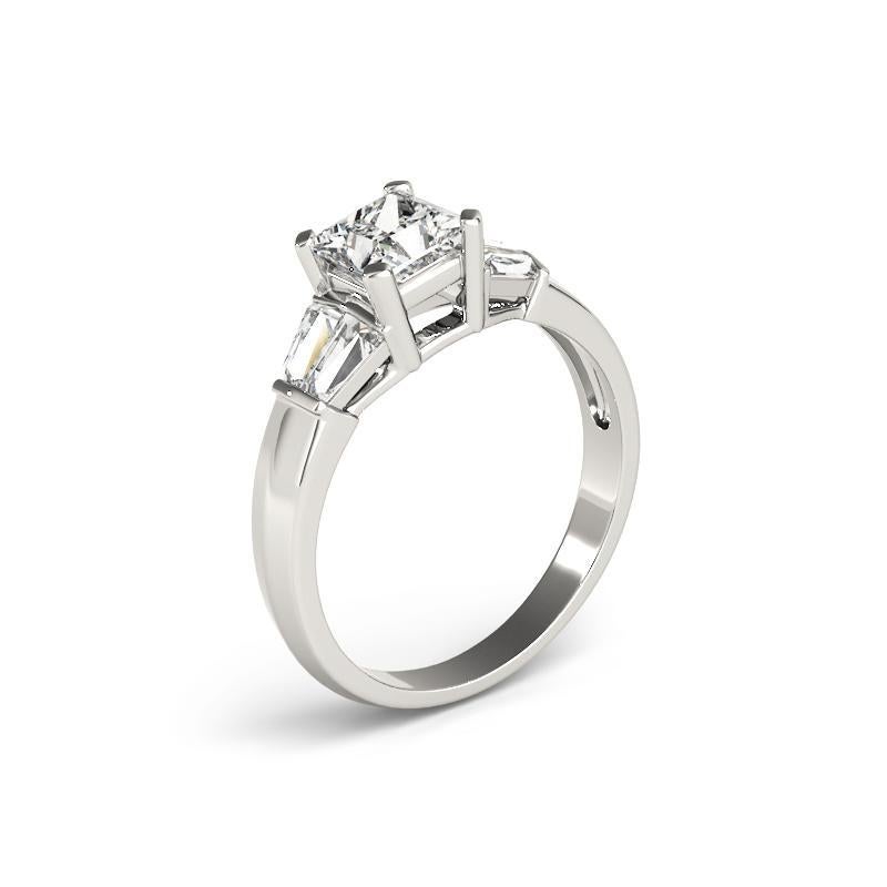 GIA 0.7ct Princess Channel Baguette & Solitaire Bague diamant en or blanc 18K Pour femmes en vente