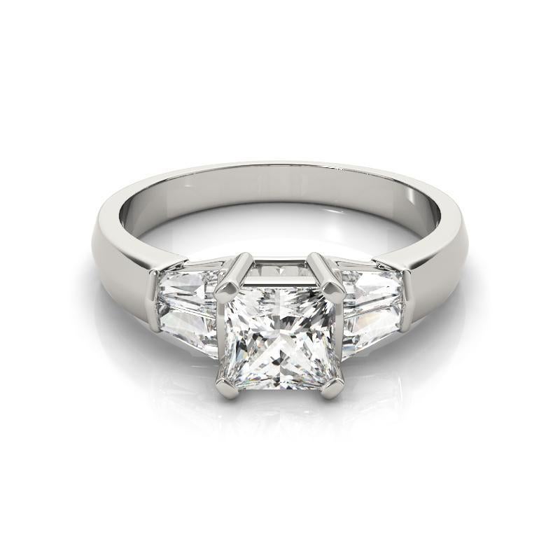 GIA 0.7ct Princess Channel Baguette & Solitaire 18K White Gold Diamond Ring
