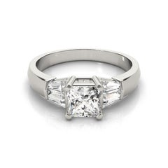 GIA 0.7ct Princess Channel Baguette & Solitaire 18K White Gold Diamond Ring