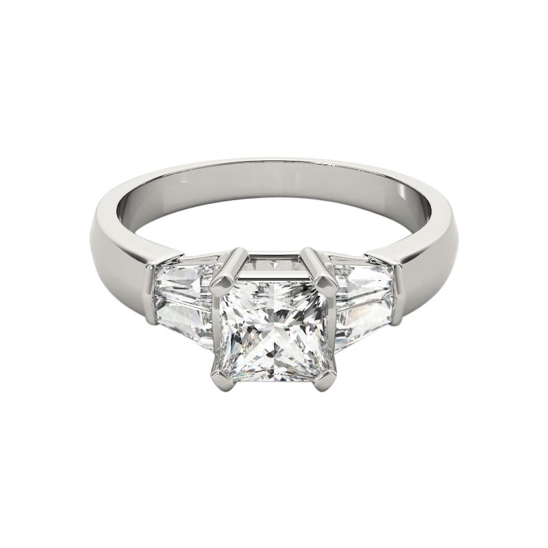 GIA 0.7ct Princess Channel Baguette & Solitaire Bague diamant en or blanc 18K