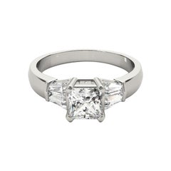 GIA 0.7ct Princess Channel Baguette & Solitaire Bague diamant en or blanc 18K