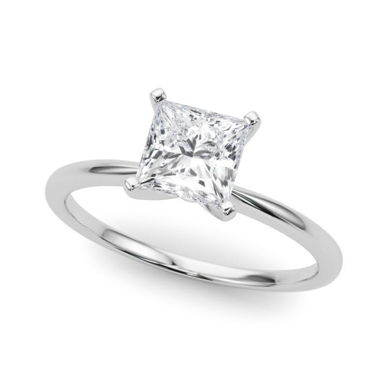 GIA Anillo de diamantes de oro blanco de 18 quilates con solitario engastado en garra y banda delgada princesa de 0,7 ct Corte princesa en venta