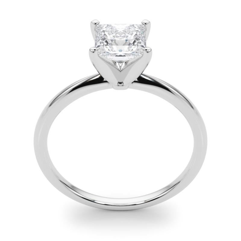 De las mujeres GIA Anillo de diamantes de oro blanco de 18 quilates con solitario engastado en garra y banda delgada princesa de 0,7 ct en venta