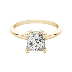 GIA 0.7ct Princess Solitaire & Hidden Halo Pave 18K Yellow Gold Diamond Ring