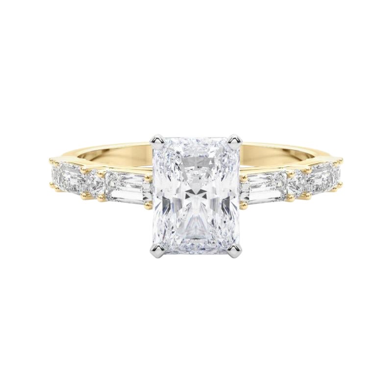 GIA 0,7ct Radiant Round & Baguette Channel Band Anello con diamanti in oro giallo 18K