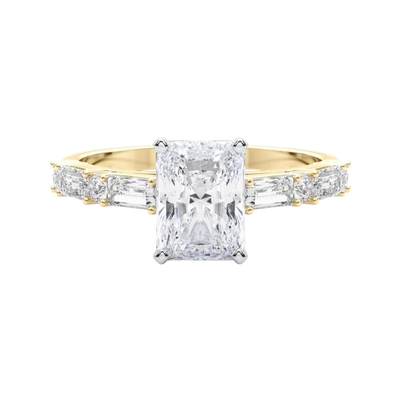 GIA 0,7ct Radiant Round & Baguette Channel Band Anello con diamanti in oro giallo 18K