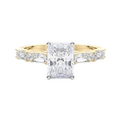 GIA 0,7ct Radiant Round & Baguette Channel Band Anello con diamanti in oro giallo 18K
