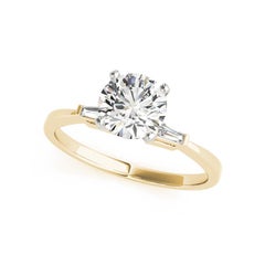 GIA 0.7ct Round 3-Stone Solitaire & Baguette 18K Yellow Gold Diamond Ring