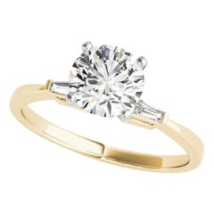 GIA 0,7ct Anello con 3 pietre rotonde, solitario e a baguette in oro giallo 18K