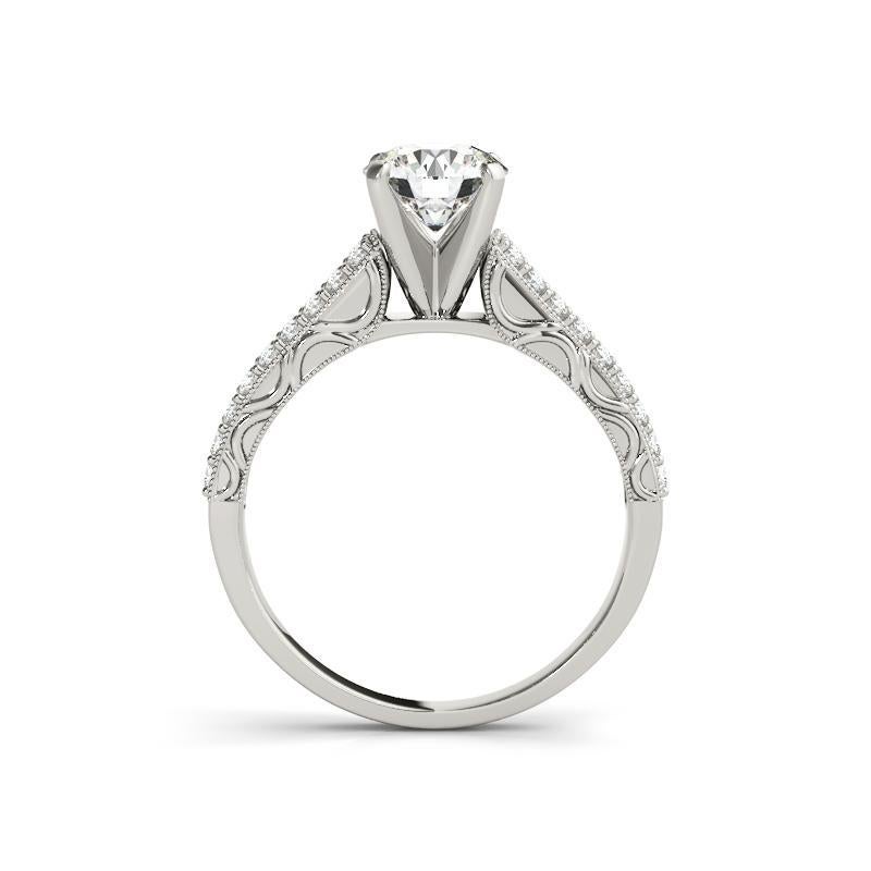 Taglio rotondo GIA 0,7ct Anello di diamanti rotondi a doppio canale con nastro inciso in oro bianco 18 carati in vendita