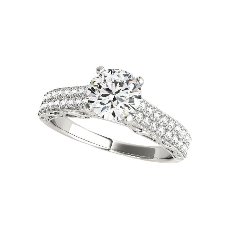 GIA 0.7ct Round Double Channel Engraved Ribbon 18K White Gold Diamond Ring (bague à diamant en or blanc)