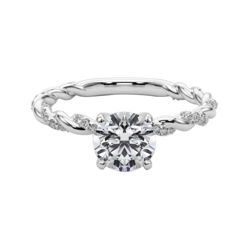 GIA 0,7ct Round Micro Pave Twisted Braid Band Anello con diamanti in oro bianco 18K