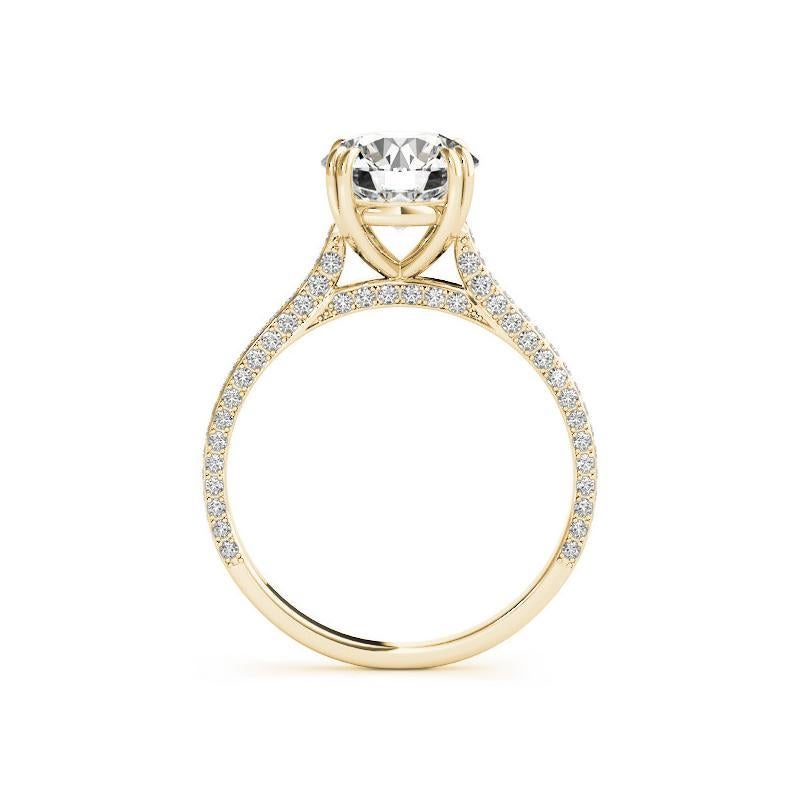 Taille ronde GIA 0.7ct Round Partial Eternity Decorated Gallery Yellow Gold Diamond Ring en vente