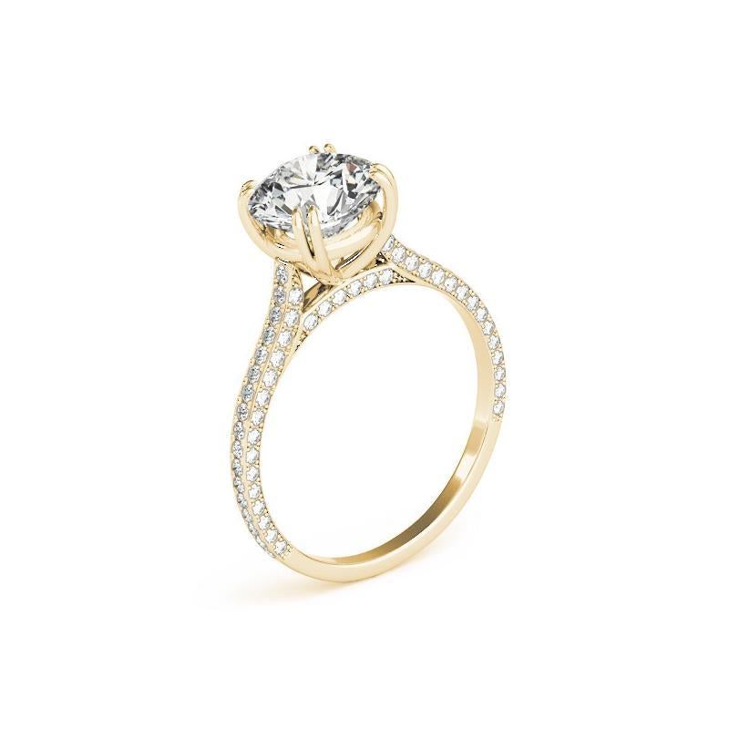 GIA 0.7ct Round Partial Eternity Decorated Gallery Yellow Gold Diamond Ring Neuf - En vente à New York, NY