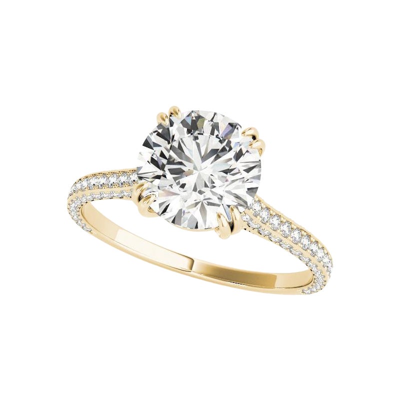 GIA 0.7ct Round Partial Eternity Decorated Gallery Yellow Gold Diamond Ring