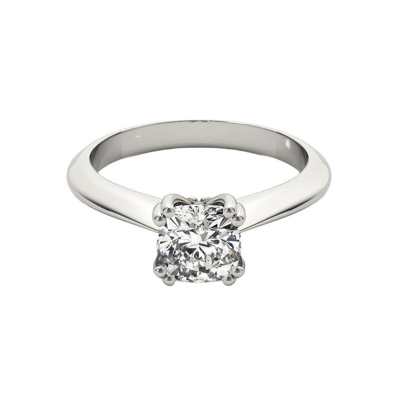 GIA 0,8 Carati Cuscino Solitario Tulipano Cattedrale Oro Bianco 18K Anello di Diamante